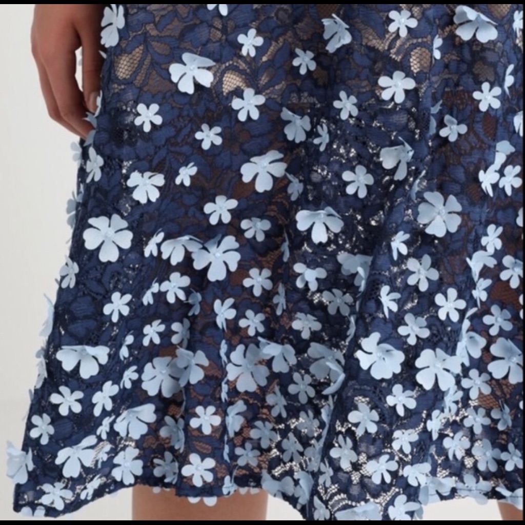 Foxiedox Felicia Navy Lace Applique Midi Skirt